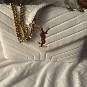 Unbranded White Quilted Shoulder Bag with Gold Chain